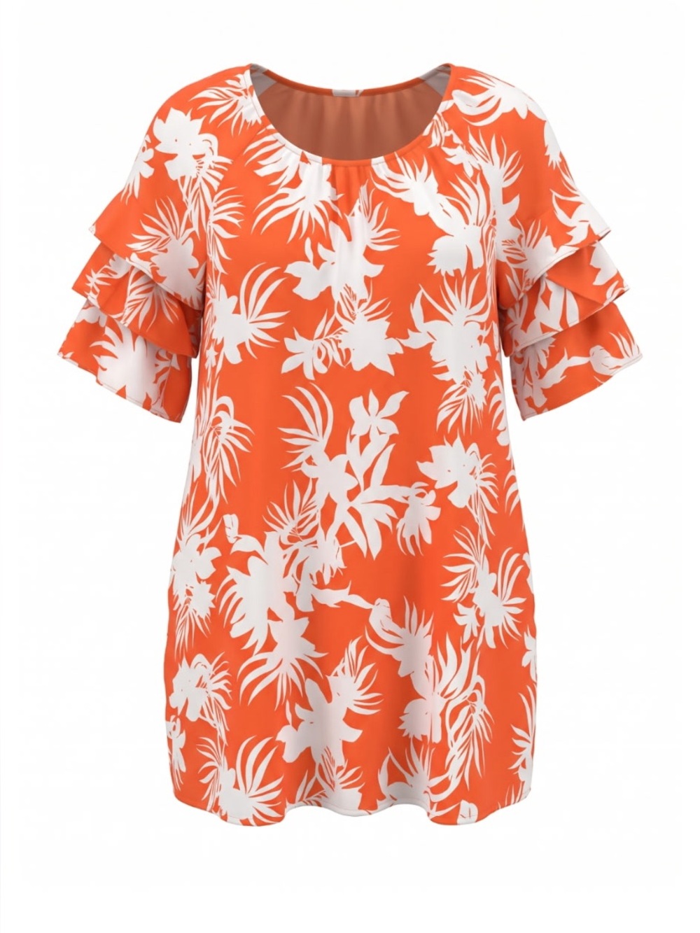 NWT Coral & White Floral Off-Shoulder Tunic Dress w/Elastic Waist Size 3x